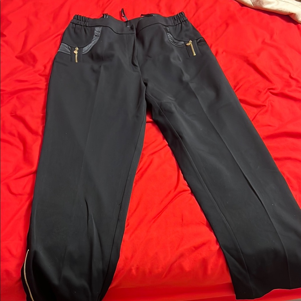 Women's Black Straight Leg Pants with Zipper Details